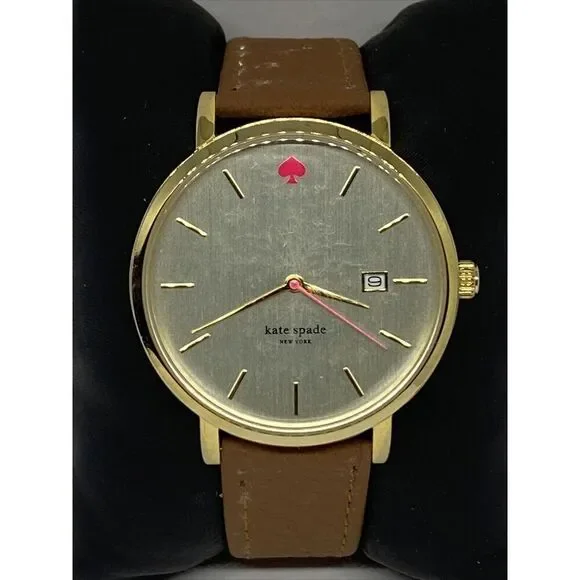 Kate Spade New York 0009 Womens Brown Leather Analog Gold Dial Wrist Watch VK155 - Picture 2 of 12